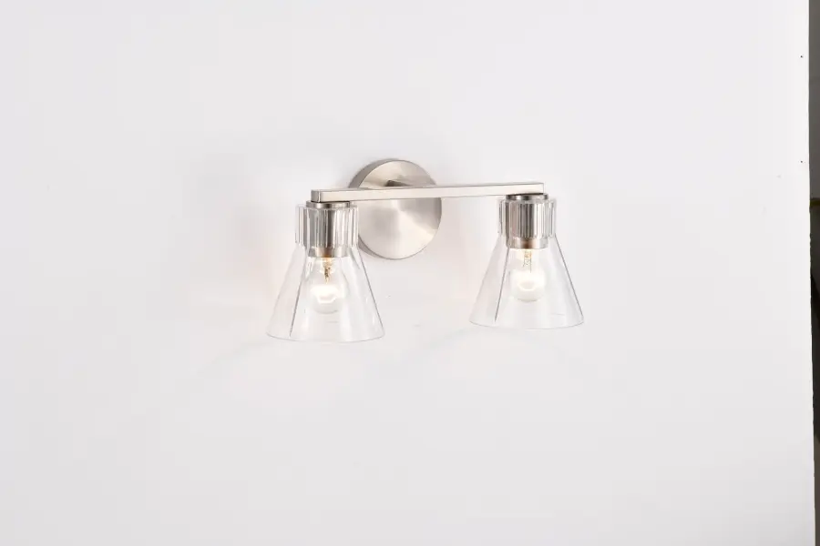 Gianna 2-Light Vanity in Brushed Nickel with Clear Glass - Image 15