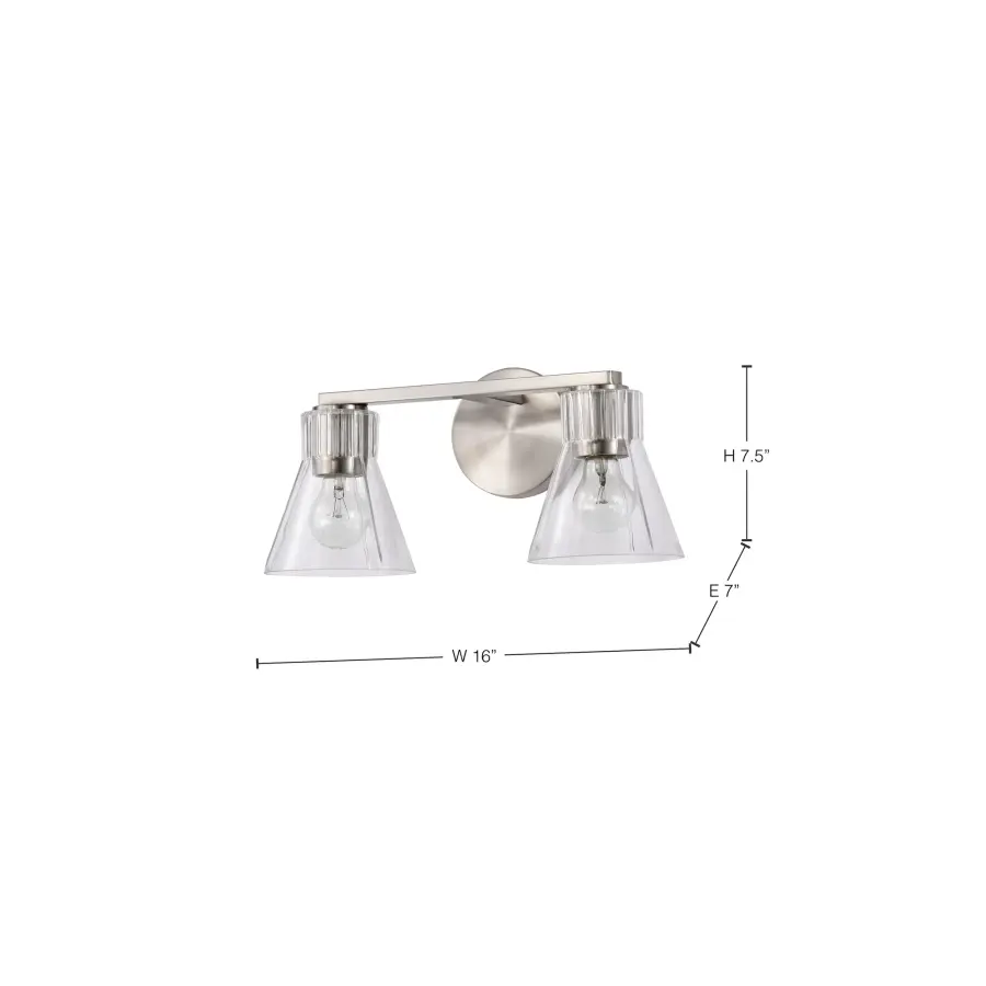 Gianna 2-Light Vanity in Brushed Nickel with Clear Glass - Image 16