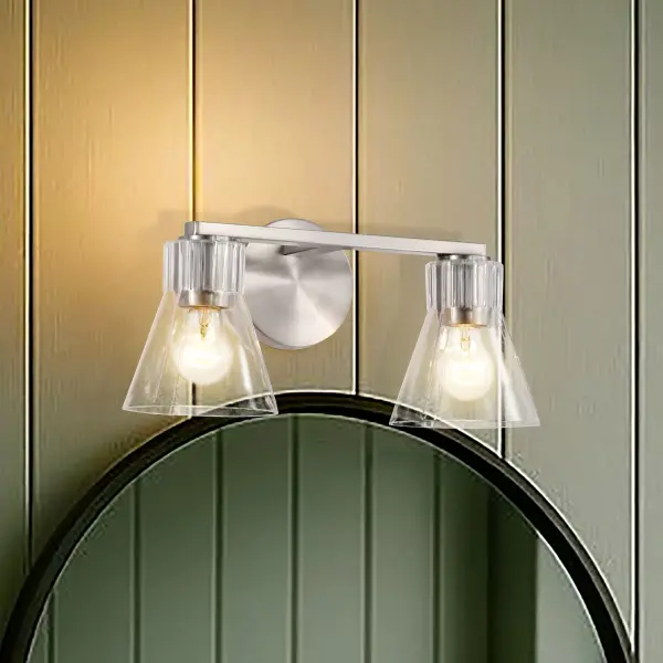 Gianna 2-Light Vanity in Brushed Nickel with Clear Glass - Image 18