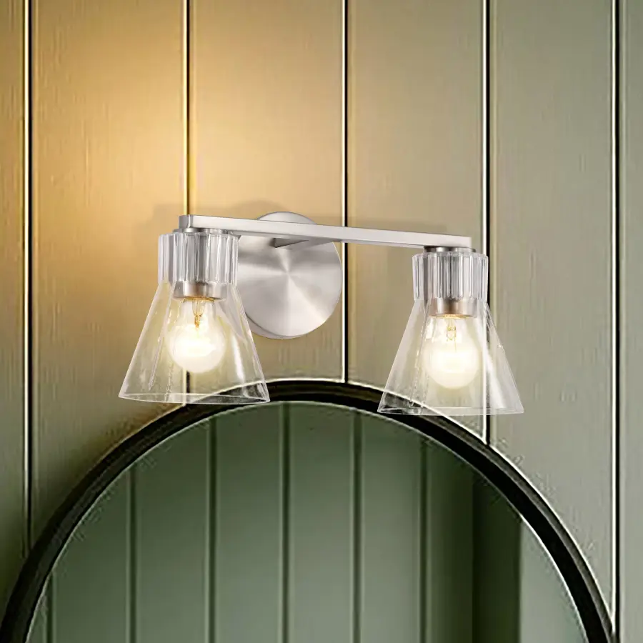 Gianna 2-Light Vanity in Brushed Nickel with Clear Glass - Image 18