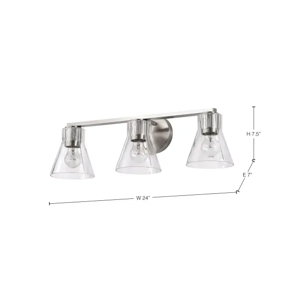 Gianna 3-Light Vanity in Brushed Nickel with Clear Glass - Image 15