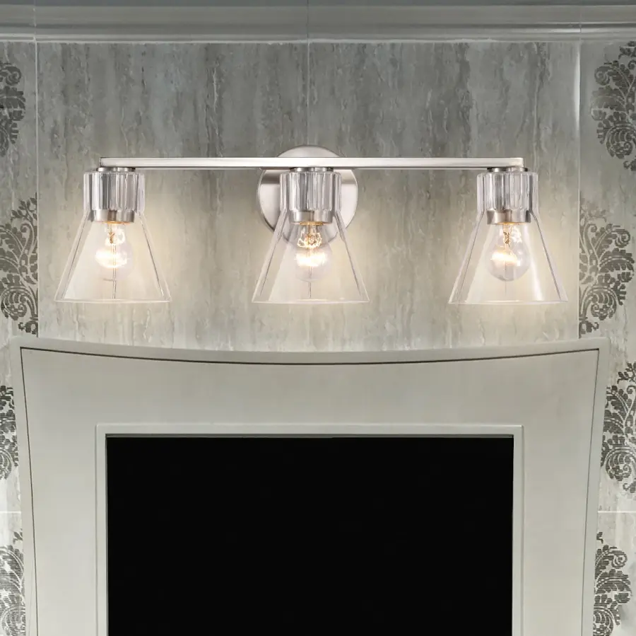 Gianna 3-Light Vanity in Brushed Nickel with Clear Glass - Image 17