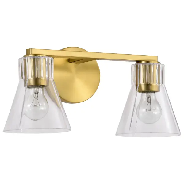 Gianna 2-Light Vanity in Vintage Brass with Clear Glass - Image 1