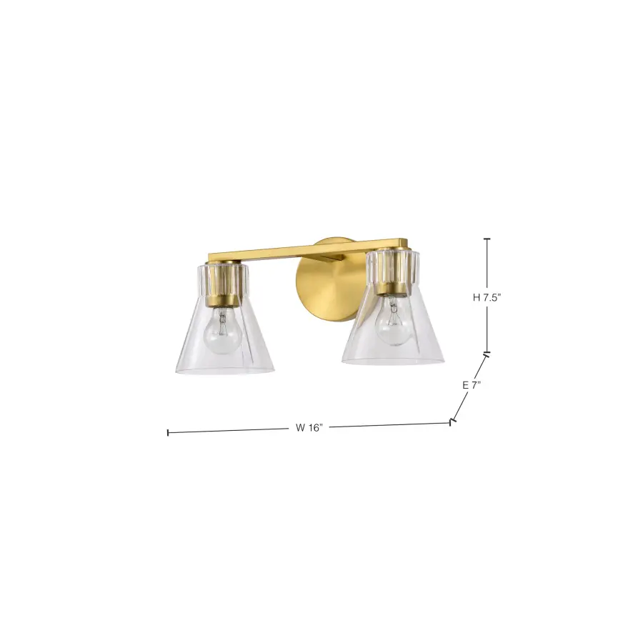 Gianna 2-Light Vanity in Vintage Brass with Clear Glass - Image 13
