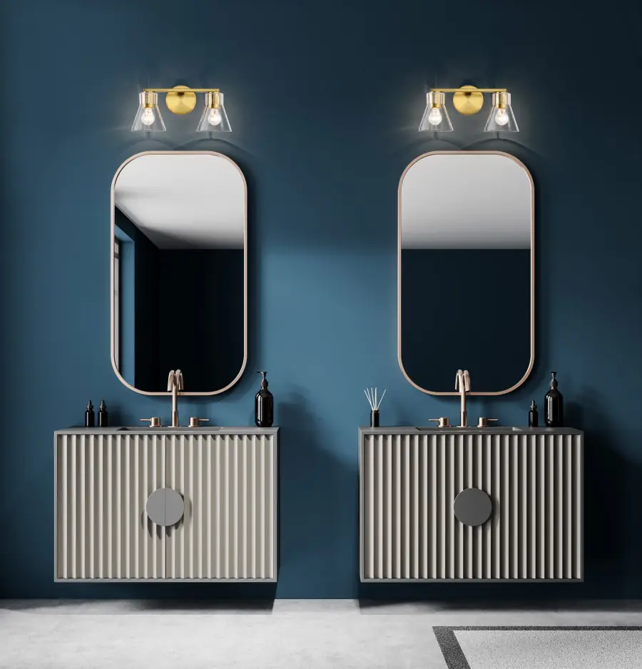 Gianna 2-Light Vanity in Vintage Brass with Clear Glass - Image 14