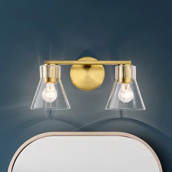 Gianna 2-Light Vanity in Vintage Brass with Clear Glass - Image 15