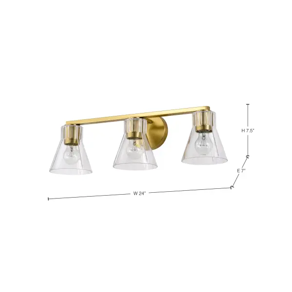 Gianna 3-Light Vanity in Vintage Brass with Clear Glass - Image 15