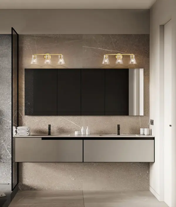 Gianna 3-Light Vanity in Vintage Brass with Clear Glass - Image 16