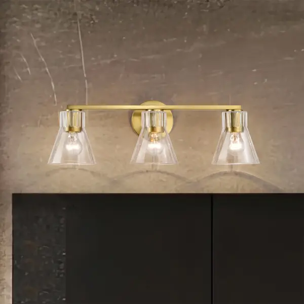 Gianna 3-Light Vanity in Vintage Brass with Clear Glass - Image 17