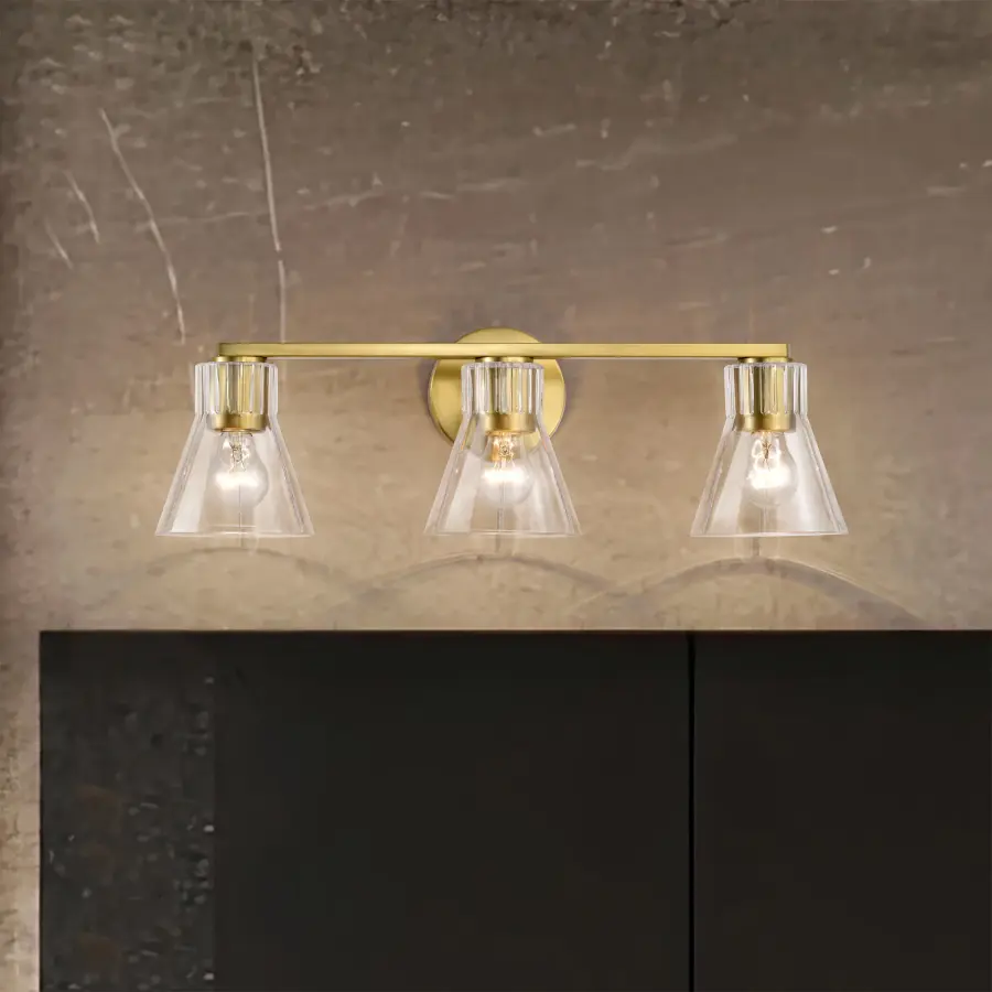 Gianna 3-Light Vanity in Vintage Brass with Clear Glass - Image 17