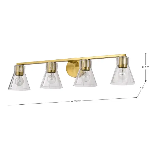 Gianna 4-Light Vanity in Vintage Brass with Clear Glass - Image 16