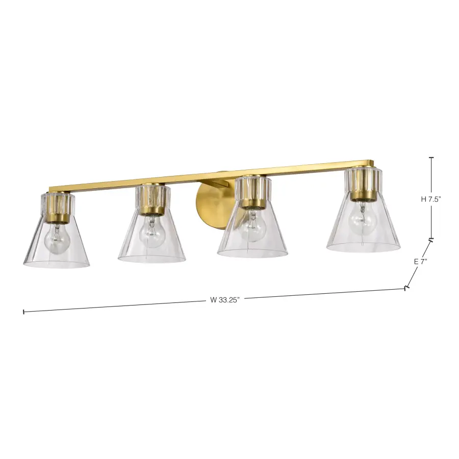 Gianna 4-Light Vanity in Vintage Brass with Clear Glass - Image 16
