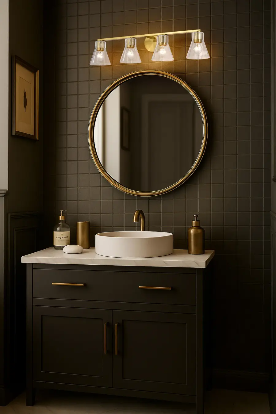 Gianna 4-Light Vanity in Vintage Brass with Clear Glass - Image 17