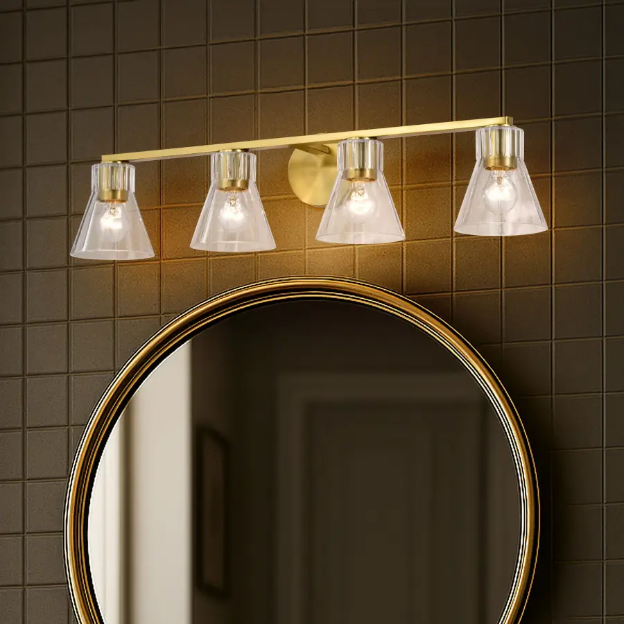 Gianna 4-Light Vanity in Vintage Brass with Clear Glass - Image 18