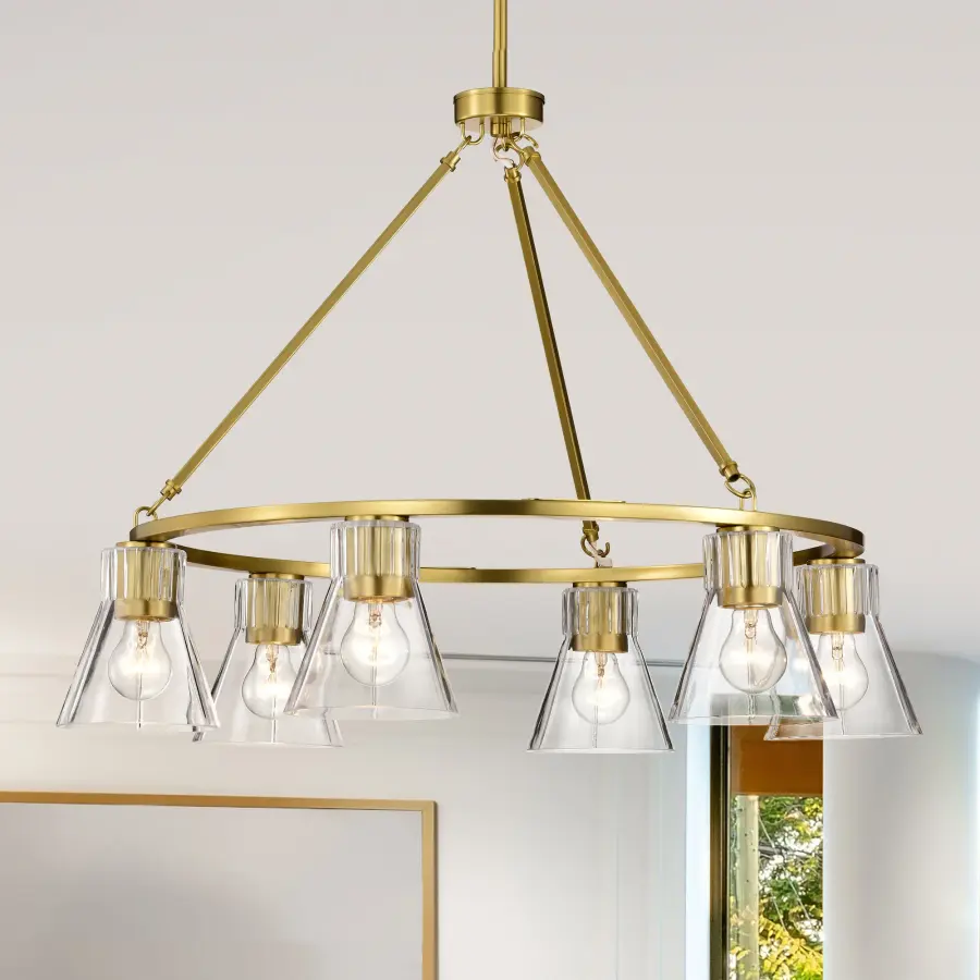 Gianna 6-Light Chandelier in Vintage Brass with Clear Glass - Image 16