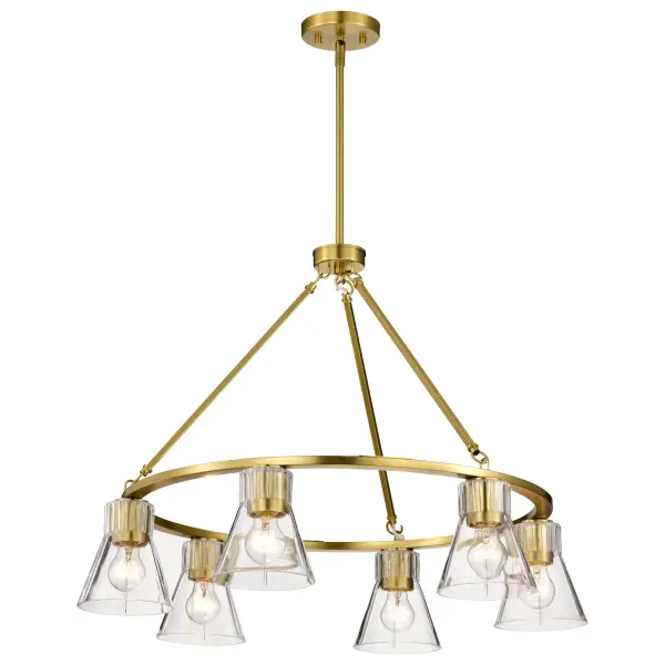 Gianna 6-Light Chandelier in Vintage Brass with Clear Glass - Image 3