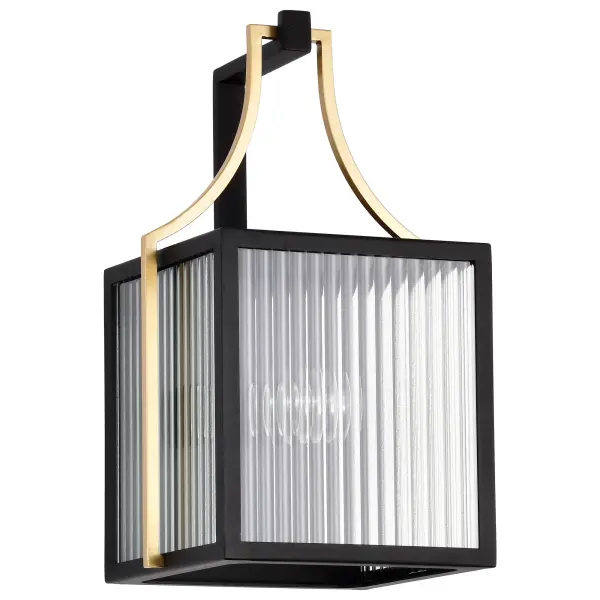 The Holden Medium Outdoor Lantern combines sophisticated black and gold finishes with clear ribbed glass panels that beautifully refract light. Perfect for entryways and garden paths, this fixture delivers timeless craftsmanship.