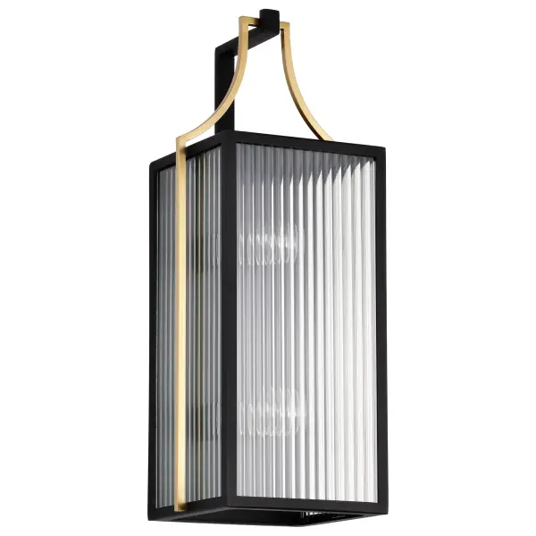 The Holden Large Outdoor Lantern combines sophisticated gold and black finishes with clear ribbed glass panels that beautifully refract light. Perfect for entryways and garden paths, this fixture delivers timeless craftsmanship.
