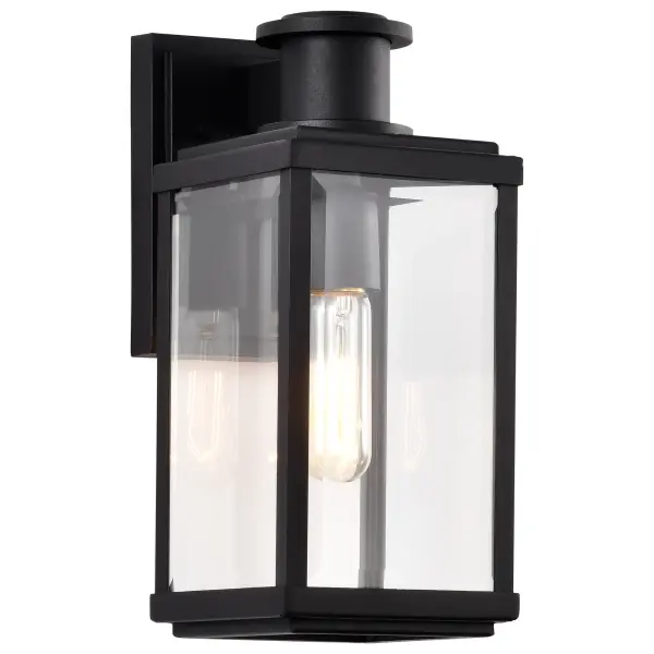 The Luca Small Outdoor Lantern brings sophisticated urban style to your exterior with clean lines and sand black finish. Clear beveled glass panels create sparkling light while the compact size is perfect for entryways and patios. - alternate view