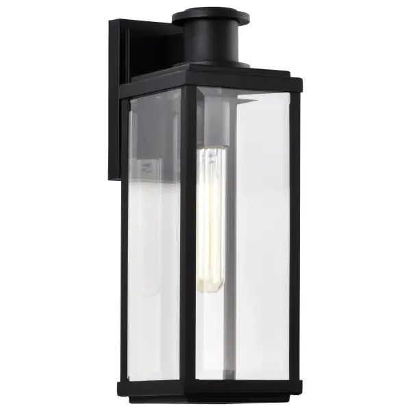 The Luca Medium Outdoor Lantern combines clean urban townhouse styling with timeless lantern design. Its sand black finish and clear beveled glass panels create sophisticated curb appeal perfect for modern homes.