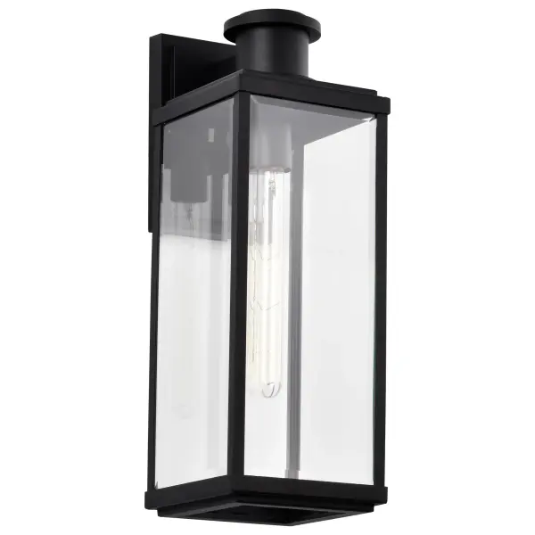 The Luca Large Outdoor Lantern brings contemporary elegance to exterior spaces with its clean townhouse-inspired lines and sand black finish. Clear beveled glass panels create sparkling light while the bold yet understated design complements modern architectural trends.