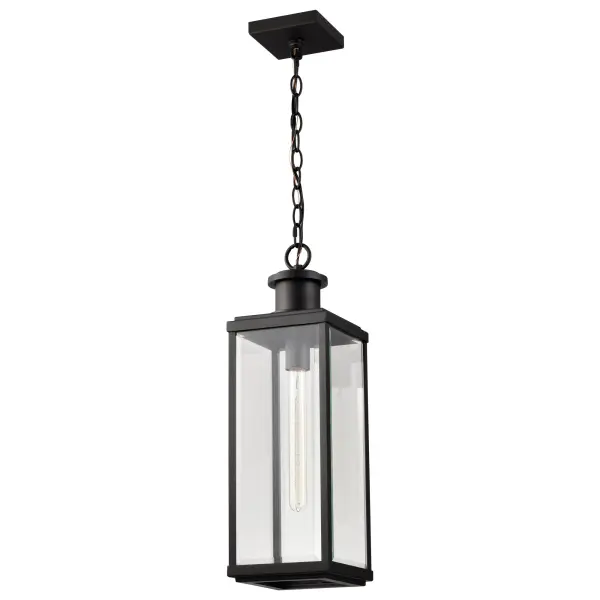 The Luca Hanging Pendant brings contemporary townhouse style to outdoor spaces with its sand black finish and clear beveled glass. Perfect for modern homes seeking timeless curb appeal with clean architectural lines.