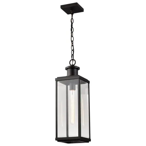 The Luca Hanging Pendant brings contemporary townhouse style to outdoor spaces with its sand black finish and clear beveled glass. Perfect for modern homes seeking timeless curb appeal with clean architectural lines. - alternate view