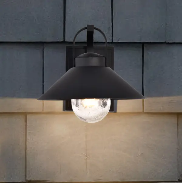Ridge Medium Outdoor Wall Lantern in Black with Clear Seeded Glass - Image 20