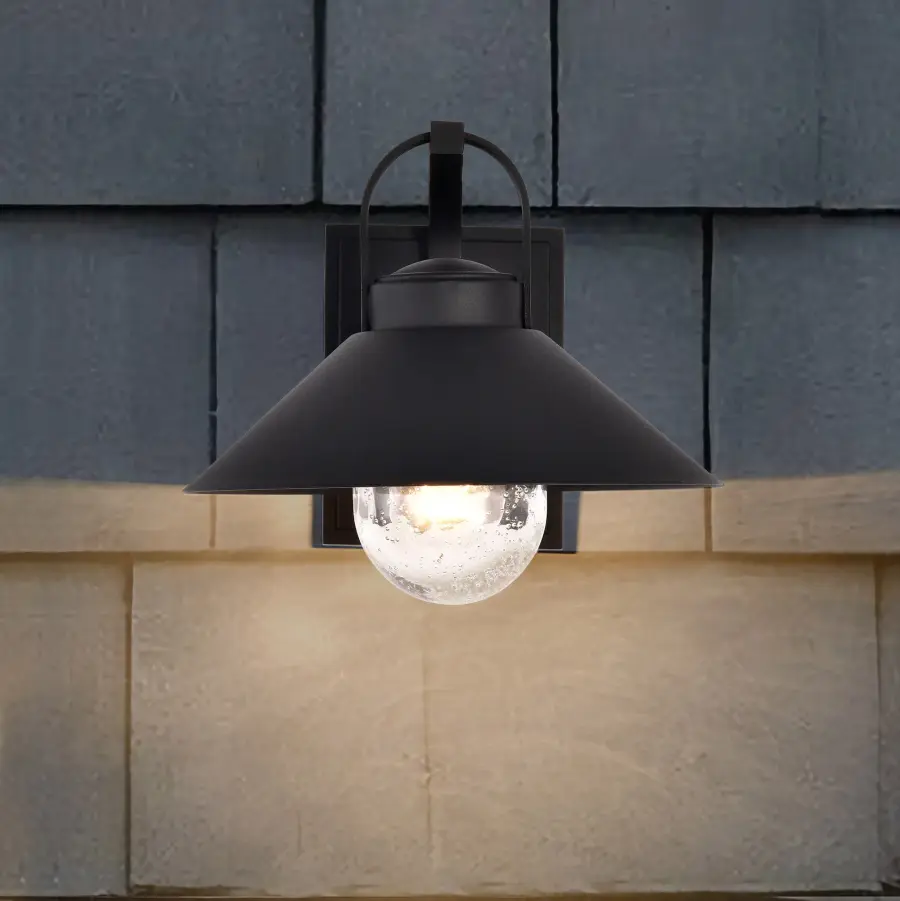 Ridge Medium Outdoor Wall Lantern in Black with Clear Seeded Glass - Image 20