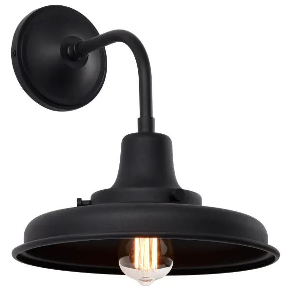 The Morris Medium Outdoor Lantern delivers authentic farmhouse character with its distinctive gooseneck arm and metal barn shade. The textured black finish adds bold simplicity while industrial details create visual interest. - alternate view