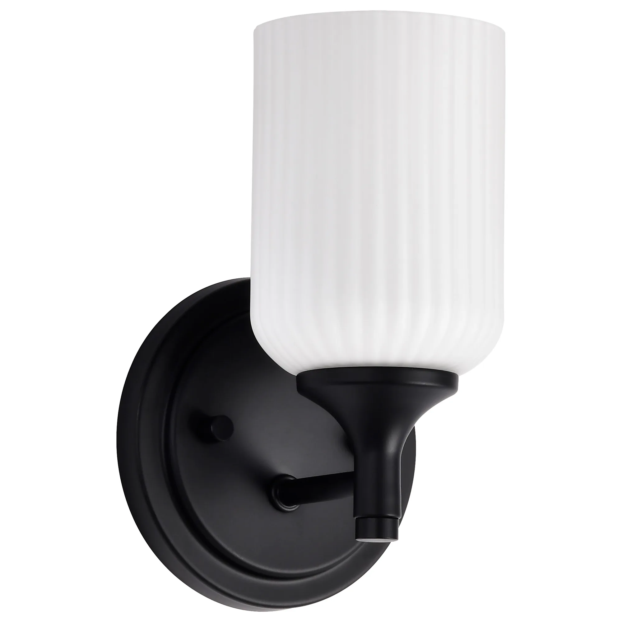Solara 1-Light Wall Sconce in Matte Black with Frosted Ribbed Glass