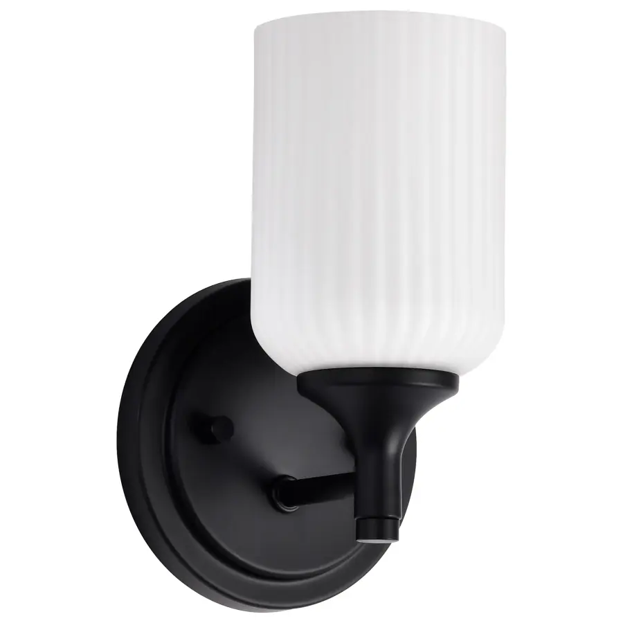 Solara 1-Light Wall Sconce in Matte Black with Frosted Ribbed Glass - Image 1