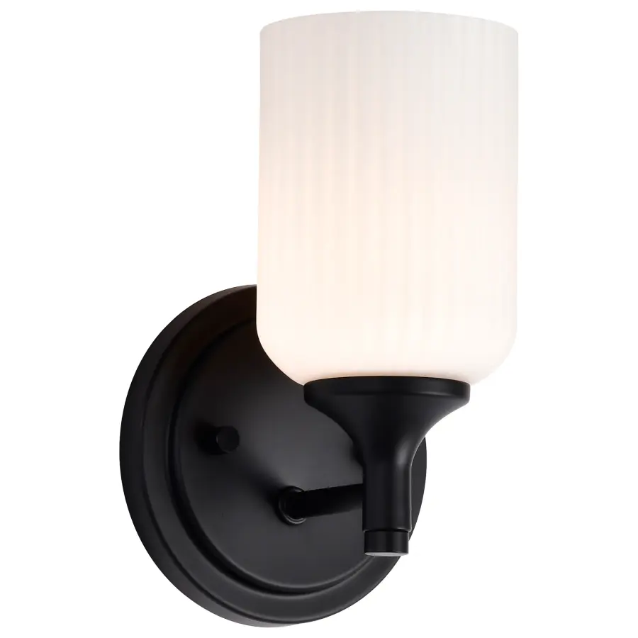 Solara 1-Light Wall Sconce in Matte Black with Frosted Ribbed Glass - Image 2