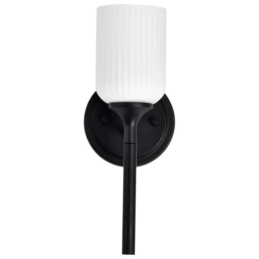 Solara 1-Light Wall Sconce in Matte Black with Frosted Ribbed Glass - Image 11