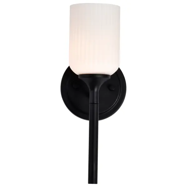 Solara 1-Light Wall Sconce in Matte Black with Frosted Ribbed Glass - Image 12