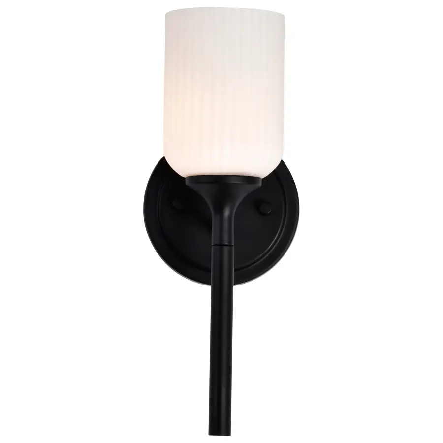Solara 1-Light Wall Sconce in Matte Black with Frosted Ribbed Glass - Image 12