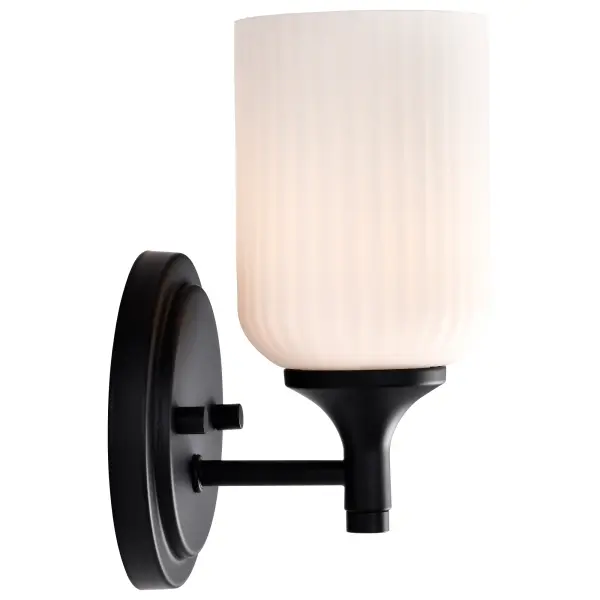 Solara 1-Light Wall Sconce in Matte Black with Frosted Ribbed Glass - Image 14