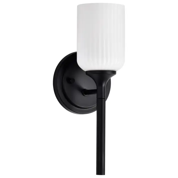 Solara 1-Light Wall Sconce in Matte Black with Frosted Ribbed Glass - Image 3