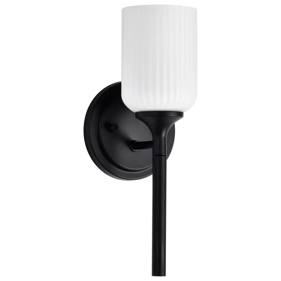 Solara 1-Light Wall Sconce in Matte Black with Frosted Ribbed Glass - Image 3