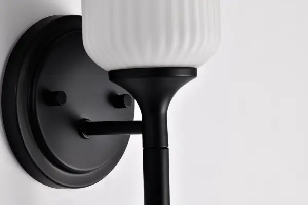 Solara 1-Light Wall Sconce in Matte Black with Frosted Ribbed Glass - Image 23