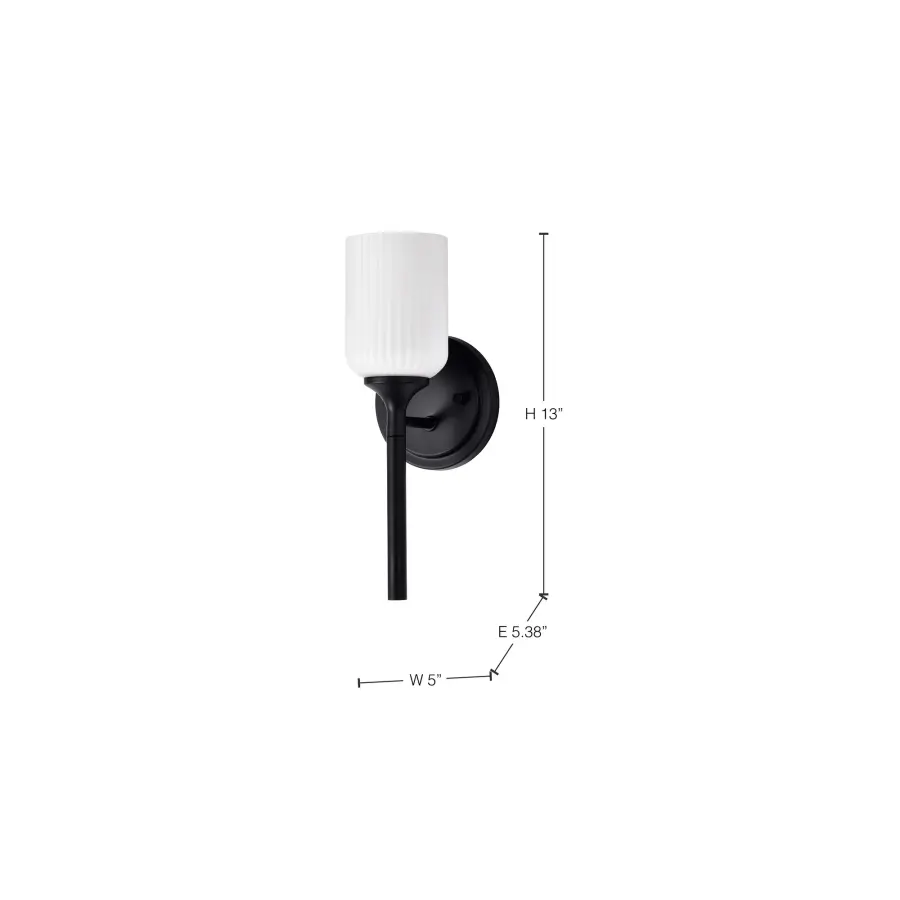 Solara 1-Light Wall Sconce in Matte Black with Frosted Ribbed Glass - Image 28