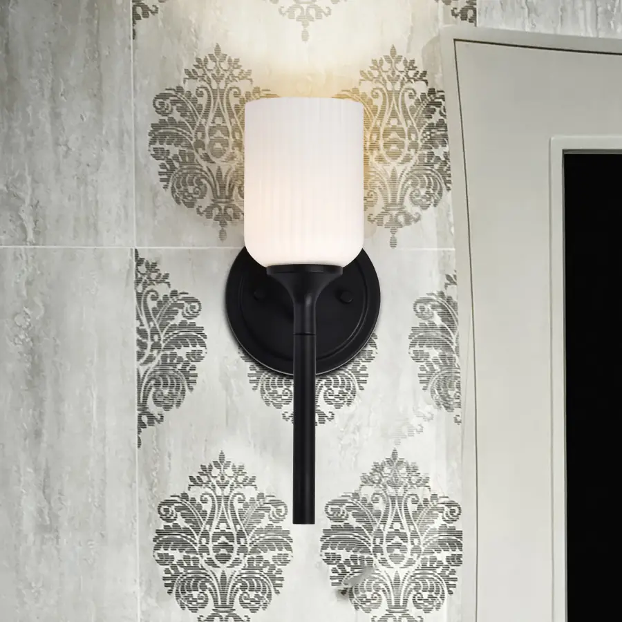 Solara 1-Light Wall Sconce in Matte Black with Frosted Ribbed Glass - Image 30