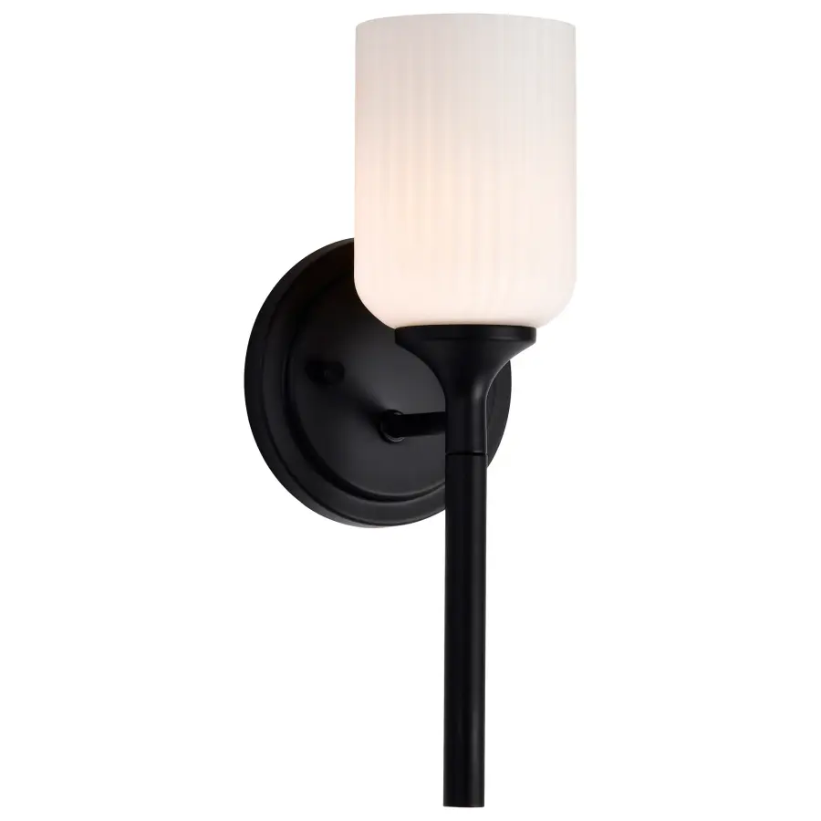 Solara 1-Light Wall Sconce in Matte Black with Frosted Ribbed Glass - Image 4