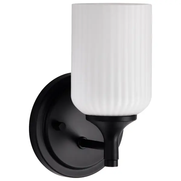 Solara 1-Light Wall Sconce in Matte Black with Frosted Ribbed Glass - Image 5