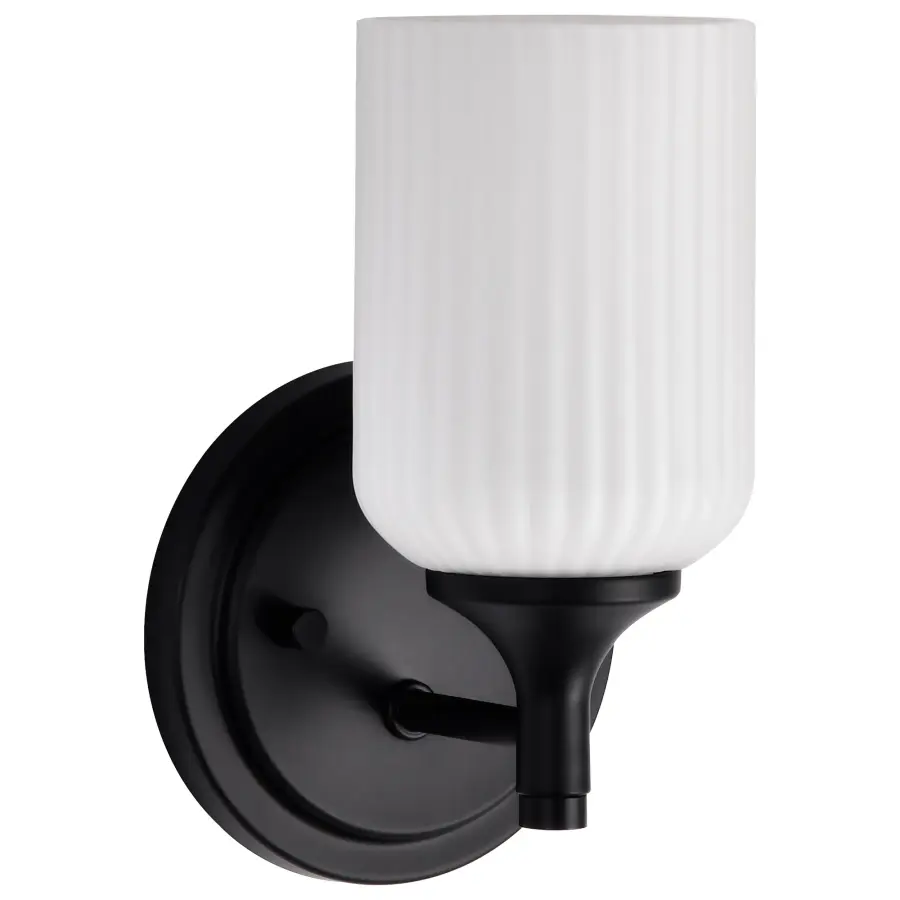 Solara 1-Light Wall Sconce in Matte Black with Frosted Ribbed Glass - Image 5