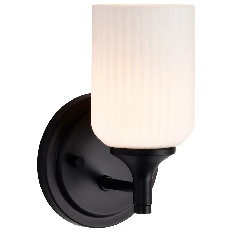 Solara 1-Light Wall Sconce in Matte Black with Frosted Ribbed Glass - Image 6