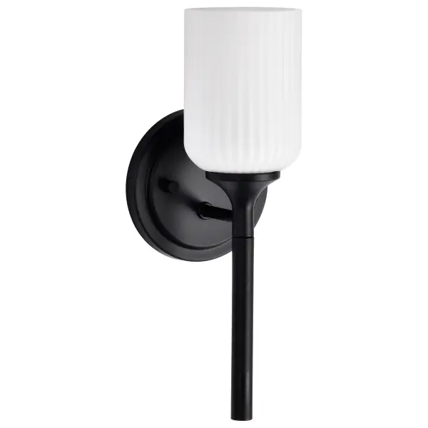 Solara 1-Light Wall Sconce in Matte Black with Frosted Ribbed Glass - Image 7