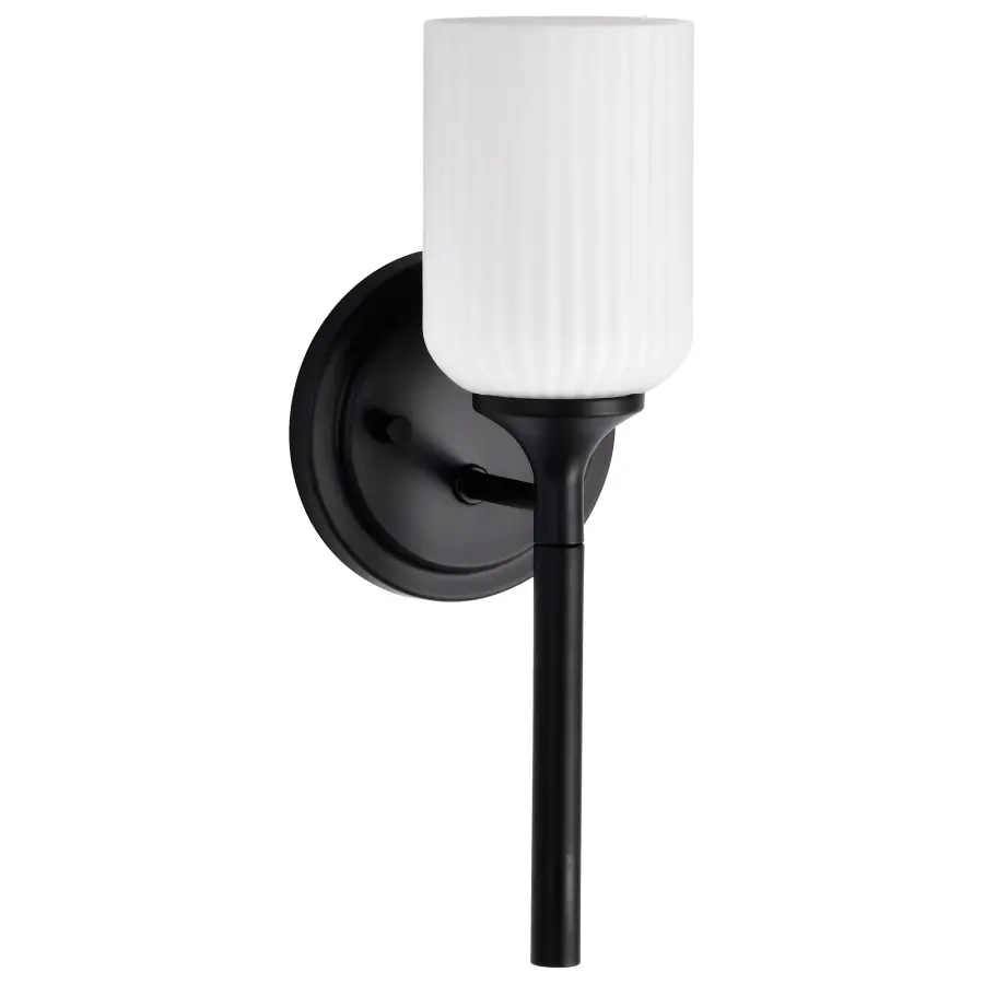 Solara 1-Light Wall Sconce in Matte Black with Frosted Ribbed Glass - Image 7