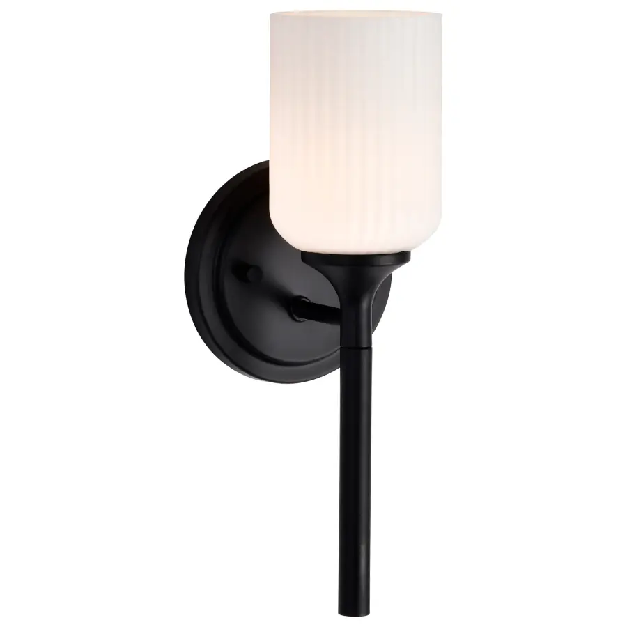 Solara 1-Light Wall Sconce in Matte Black with Frosted Ribbed Glass - Image 8