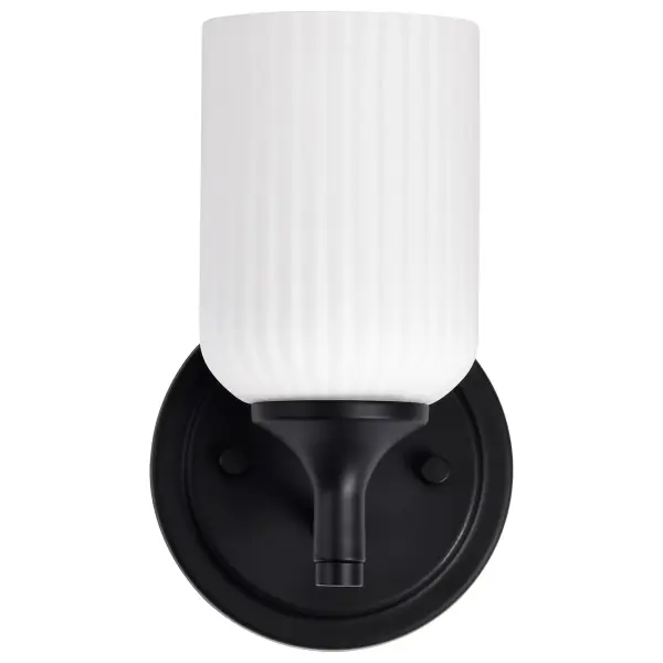 Solara 1-Light Wall Sconce in Matte Black with Frosted Ribbed Glass - Image 9